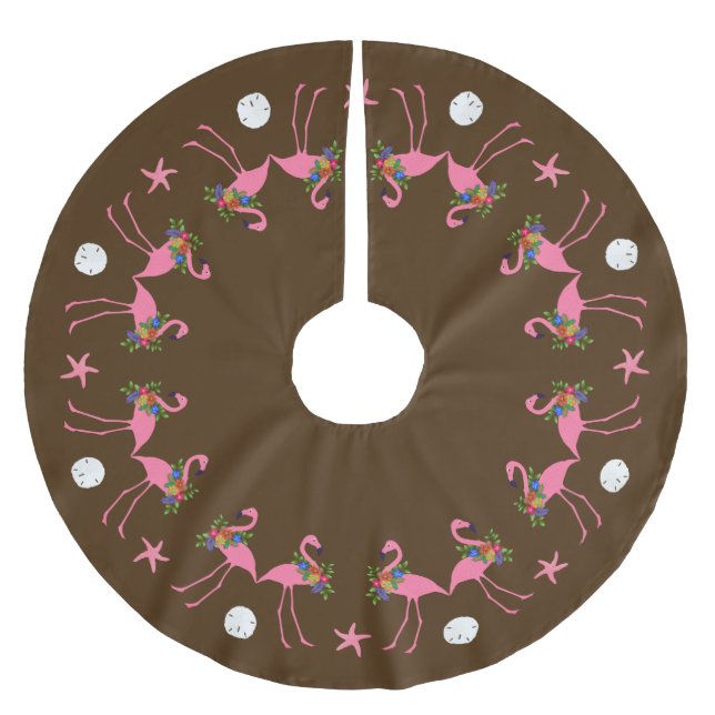Tropisches Flamingos Polyester Weihnachtsbaumdecke (Vorderseite)