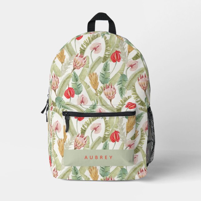 Tropisches Flora-botanisches Muster Wasserfarbe Bedruckter Rucksack (Vorderseite)