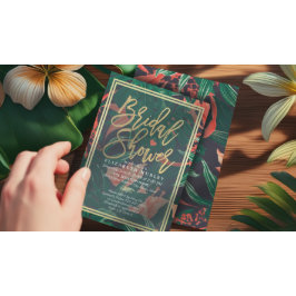 Tropisches Floral Gold Rahmen Hawaiianisches Braut Einladung
