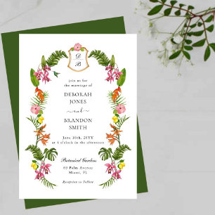Tropisches Floral & Grün monogrammiert Einladung