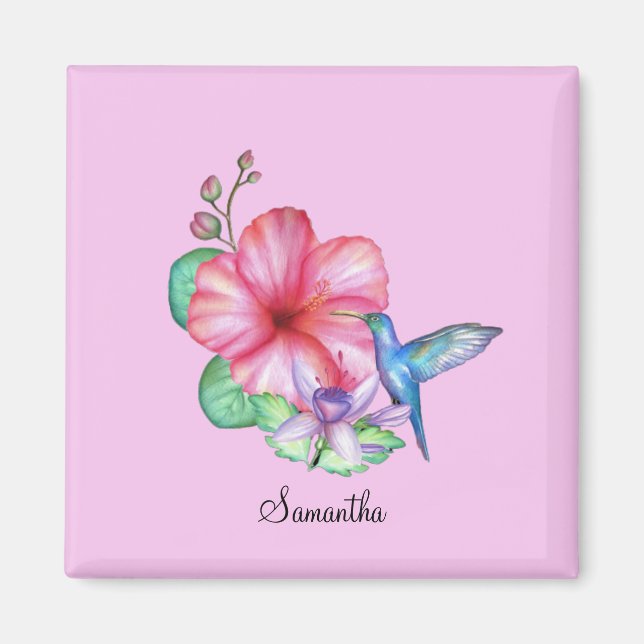 Tropisches Floral Hummingbird Personalisiert Magne Magnet (Vorne)