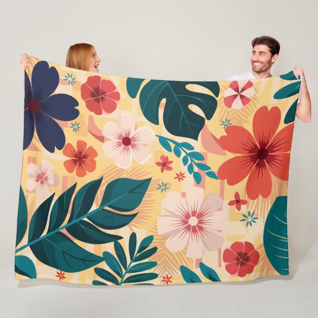 Tropisches Floral mit fetten Blätter und Blume Fleecedecke (Beispiel)