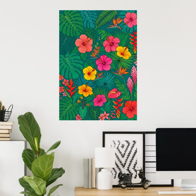 Tropisches florales botanisches Poster | Farbige W (Heimbüro)