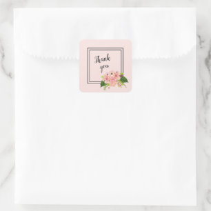 Tropisches Florales Großes Pink & Pfirsich Danke Quadratischer Aufkleber