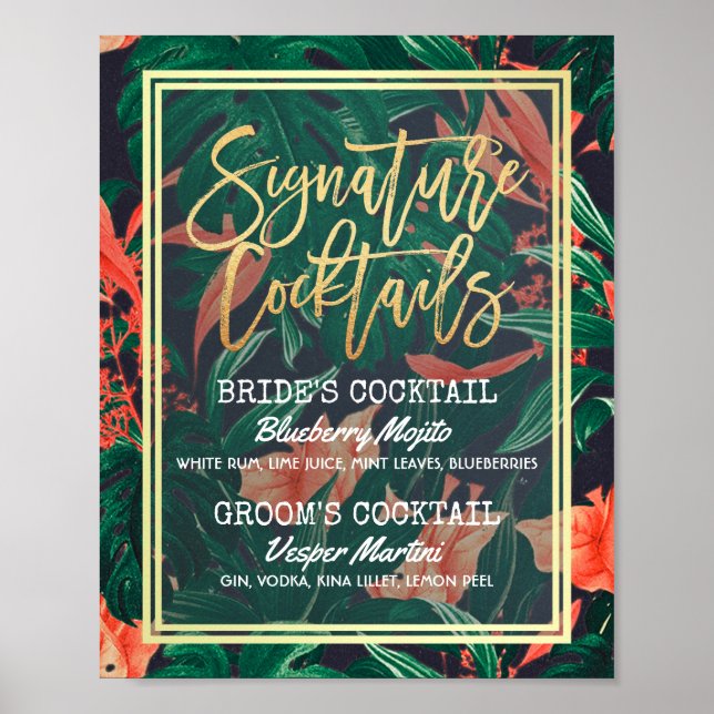 Tropisches florales Menü für Hochzeiten Poster (Vorne)