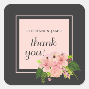 Tropisches Florales Pink & Peach Danke Quadratischer Aufkleber
