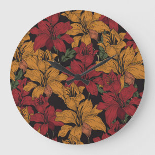 Tropisches, florales, schönes, nahtloses Muster. Große Wanduhr