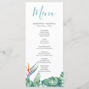 Tropisches florales Thema Hochzeitsmenükarte Menükarte