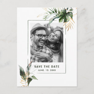 Tropisches Foliage-Foto Hochzeit Sichern Sie das D Ankündigungspostkarte