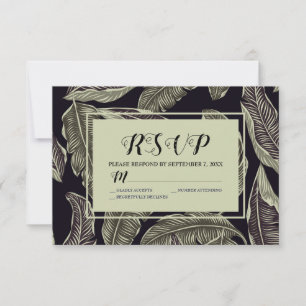 Tropisches Foliage Grün Schwarzes Script RSVP Karte
