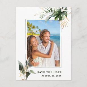 Tropisches Foliage-Hochzeitssemble Save the Date Ankündigungspostkarte