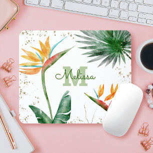 Tropisches Foliage Palm Floral Monogram Script Mousepad