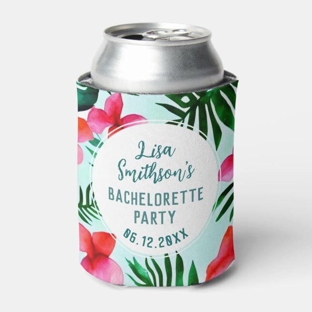 Tropisches Foliage Wasserfarbe Bachelorette Dosenkühler (Kanne Vorderseite)