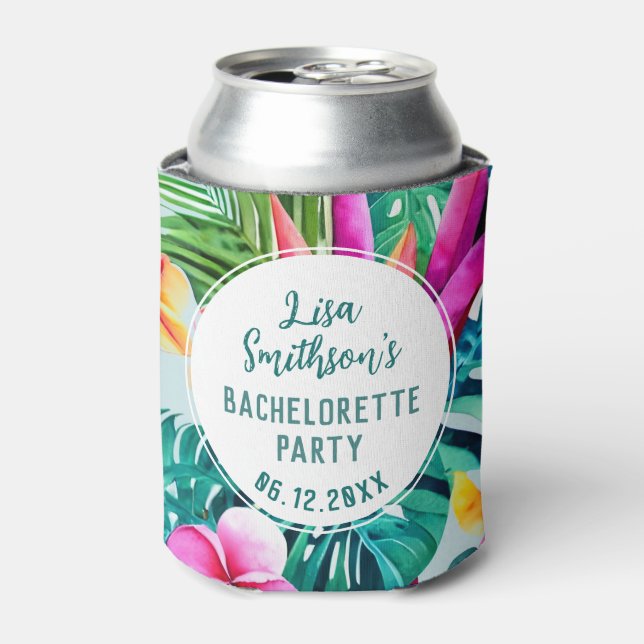Tropisches Foliage Wasserfarbe Bachelorette Dosenkühler (Kanne Vorderseite)