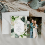 Tropisches Foto mit Palmen Save The Date<br><div class="desc">Aquarell mit geometrischem Rahmen,  handgemalte tropische Blätter Grünflächen und ein Foto des Paares. Die Farbe und die Textdetails können personalisiert sein.</div>