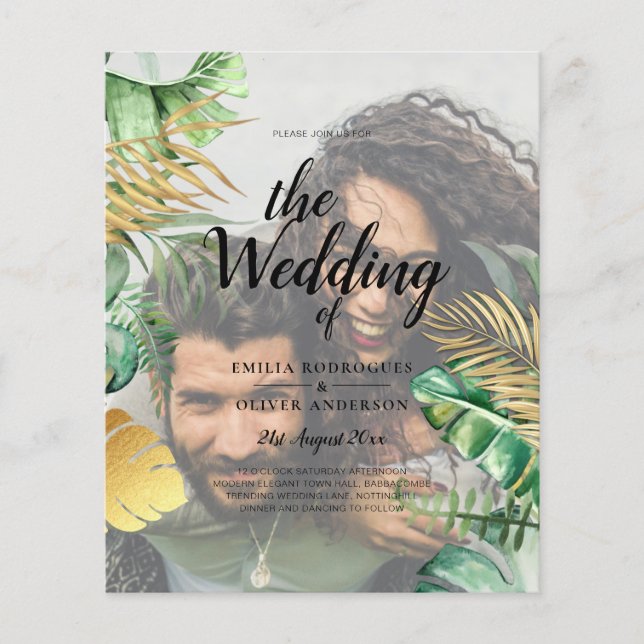 Tropisches FOTO OVERLAY All-in-1 QR-Code Hochzeit Flyer (Vorne)