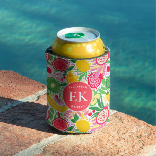 Tropisches Frucht-Monogramm-Wasserfarbe-Sommer-Mus Dosenkühler