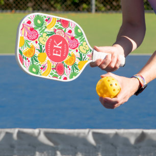 Tropisches Frucht-Monogramm-Wasserfarben-Sommer-Mu Pickleball Schläger