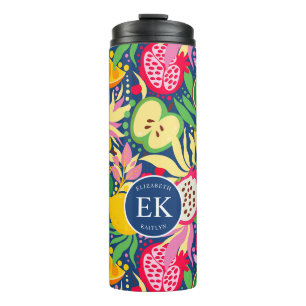 Tropisches Frucht-Monogramm-Wasserfarben-Sommer-Mu Thermosbecher
