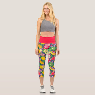 Tropisches Frucht-Wasserfarben-Sommer-Muster Capri Leggings