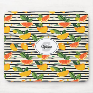Tropisches Fruchtband Gelb Orange Pink und Grün Mousepad