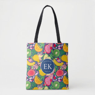 Tropisches Fruchtmonogramm Wasserfarben Sommer Mus Tasche