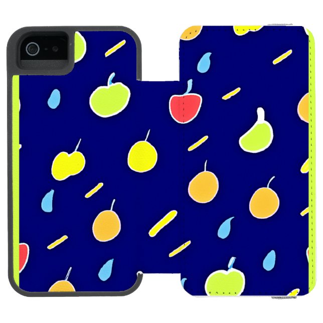 Tropisches Fruchtmuster mit Neonfarben Incipio iPhone Geldbeutel-Hülle (Folio Geöffnet)