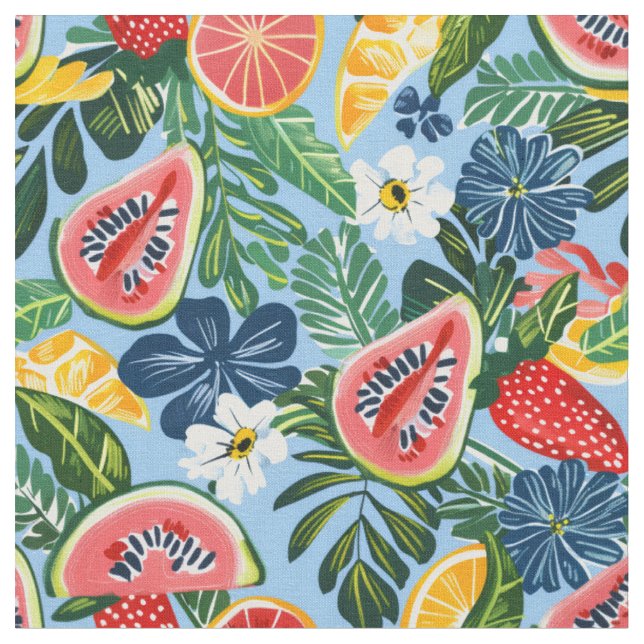 Tropisches Fruchtmuster | Nahtloses Sommer Botanic Stoff (Nahaufnahme)