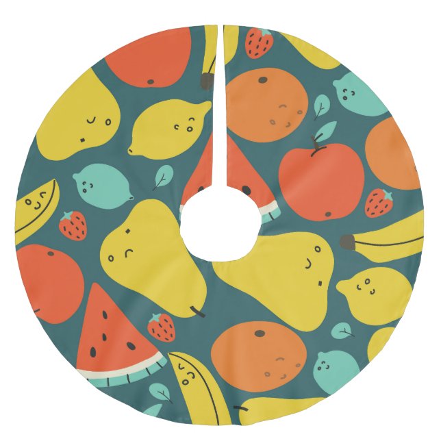 Tropisches Fruchtmuster Polyester Weihnachtsbaumdecke (Vorderseite)