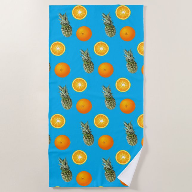 Tropisches Fruchtpinaple Orangenmuster Strandtuch (Vorderseite)