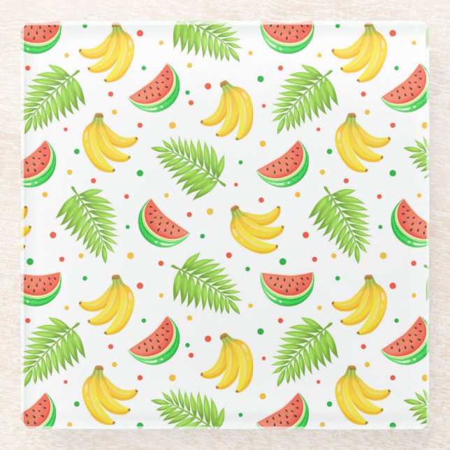 Tropisches Fruchtpolka-Dot-Muster Glasuntersetzer (Vorderseite)