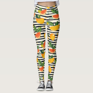 Tropisches Fruchtstreifenmuster in Gelb, Orange, P Leggings