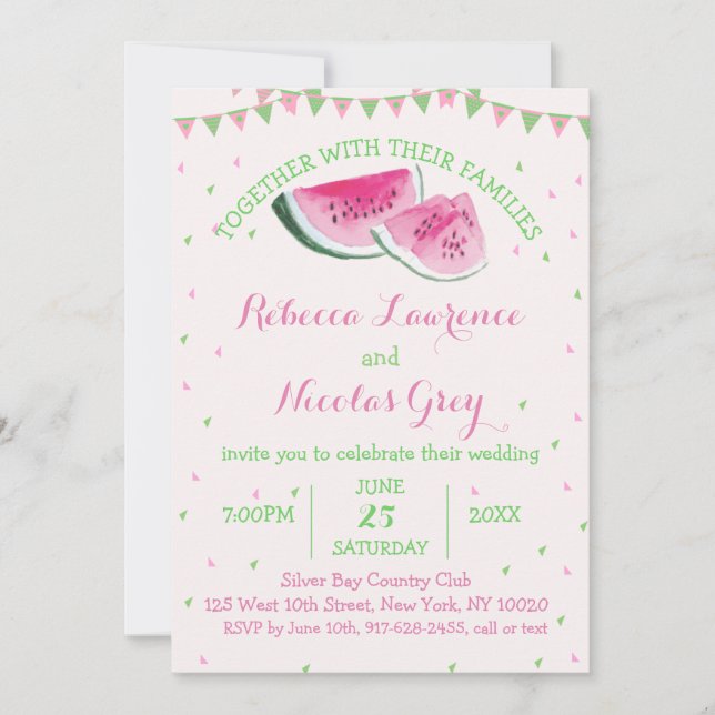 Tropisches Fruchtwasser Hochzeit Pink Wasserfarbe Einladung (Vorderseite)