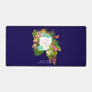 Tropisches Garten-Monogramm Navy Schreibtischunterlage