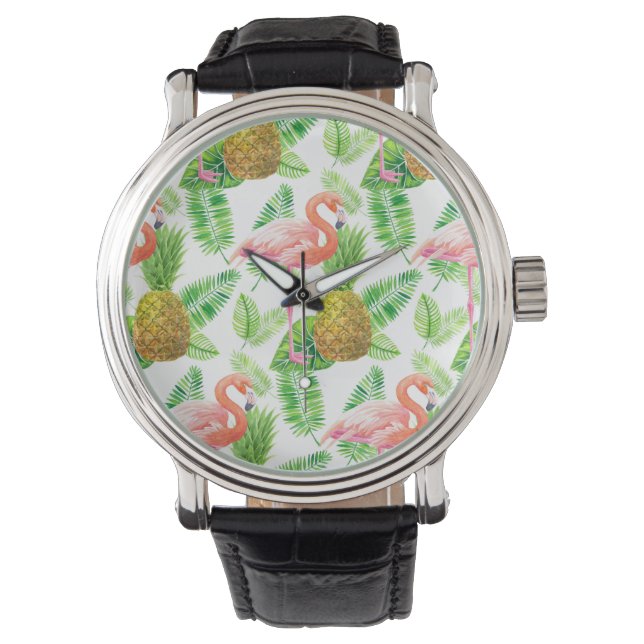tropisches Gartenwassermuster Armbanduhr (Vorderseite)