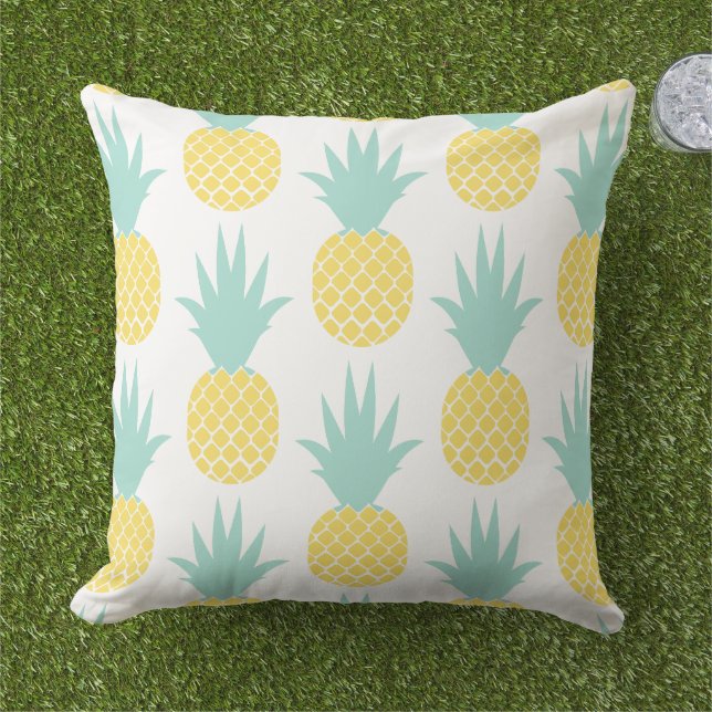 Tropisches Gelb- und Ananas-Muster Kissen (Gras)