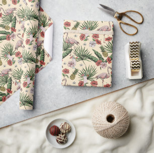 Tropisches gelbes Flamingo-Blumenmuster Geschenkpapier