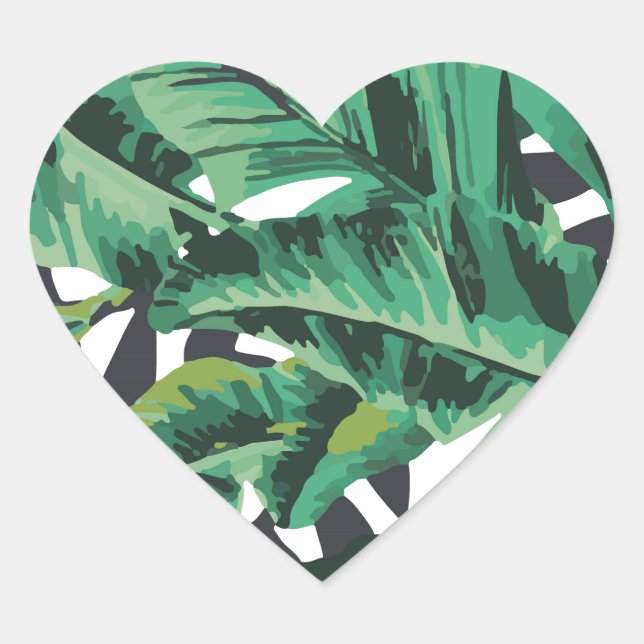 Tropisches Glam Banana Leaf Muster Herz-Aufkleber (Vorderseite)