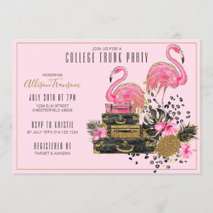 Tropisches Glitzer-Rosa-Flamingo-Uni-Stamm-Party Einladung