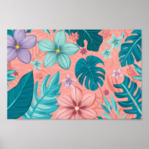 Tropisches Glück Blumen mit Pastellblättern und -b Poster