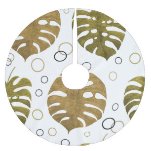 Tropisches Gold: Monstera-Blatt-Aquarell Polyester Weihnachtsbaumdecke