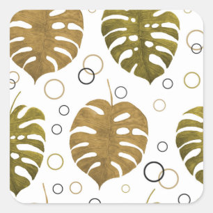 Tropisches Gold: Monstera-Blatt Aquarell Quadratischer Aufkleber