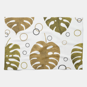 Tropisches Gold: Monstera Leaf Wasserfarbe Geschirrtuch