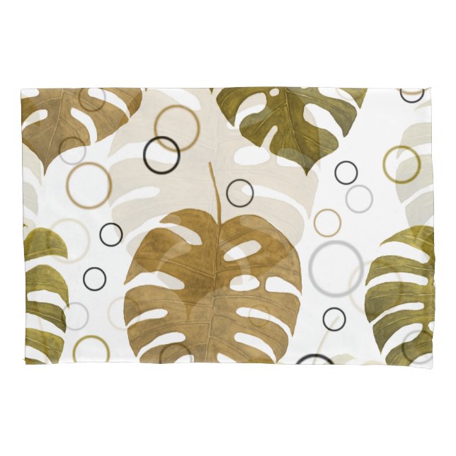 Tropisches Gold: Monstera Leaf Wasserfarbe Kissenbezug (Vorderseite)
