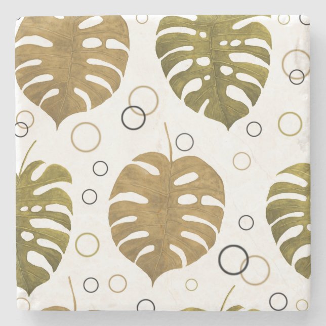 Tropisches Gold: Monstera Leaf Wasserfarbe Steinuntersetzer (Vorderseite)