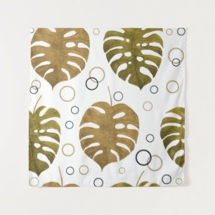 Tropisches Gold: Monstera Leaf Wasserfarbe Wandteppich