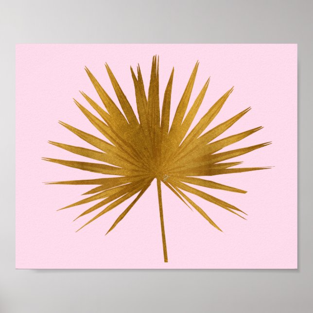 Tropisches Gold Sabal Palm Leaf Rose Gold Pink Poster (Vorne)