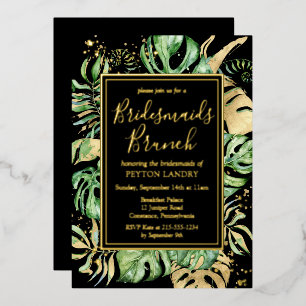 Tropisches Gold & Schwarzes Brautjungfern-Brunch-S Folieneinladung
