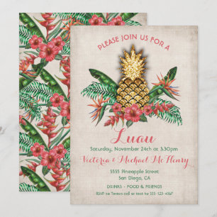 Tropisches Goldenes Ananas Party Luau Einladung