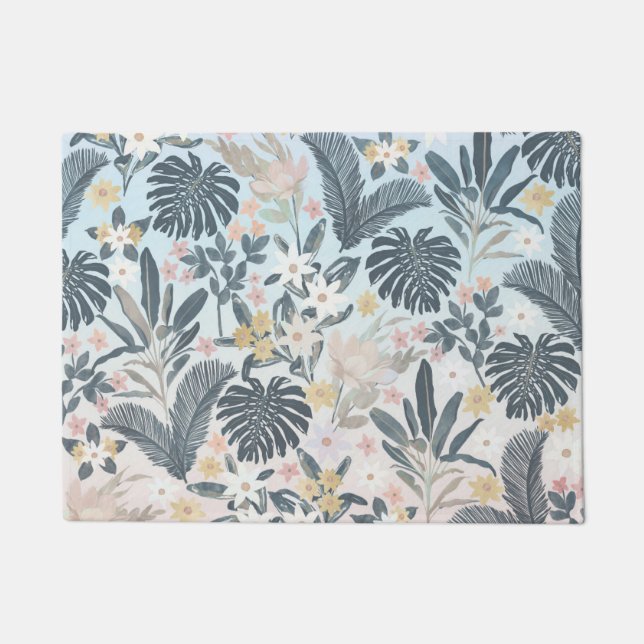 Tropisches Grau Gold Foliage Blumenmuster Fußmatte (Vorderseite)